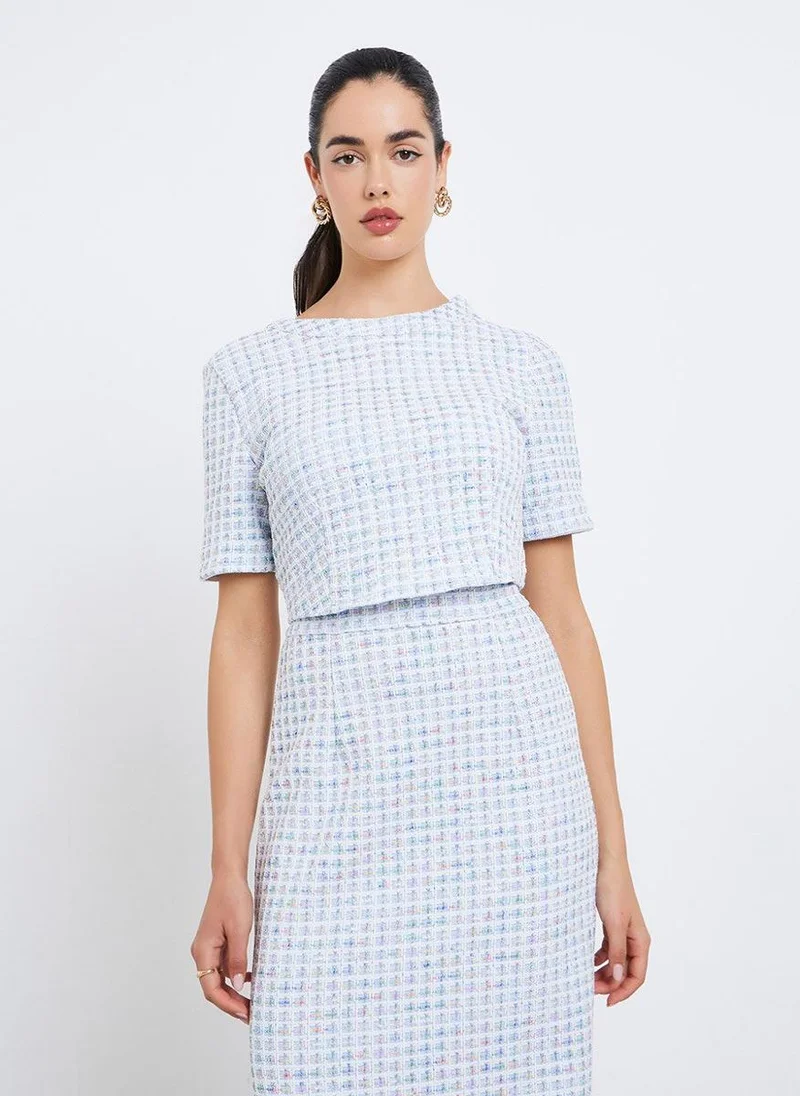 Styli Women Light Blue Tweed Midi Dress